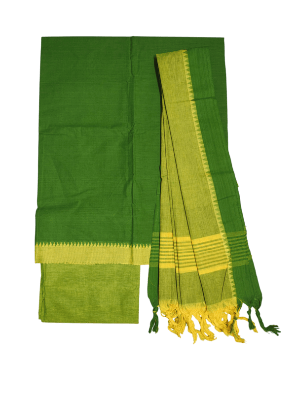 Green Handloom Cotton Unstitched Salwar Suit Set with Dupatta for Women