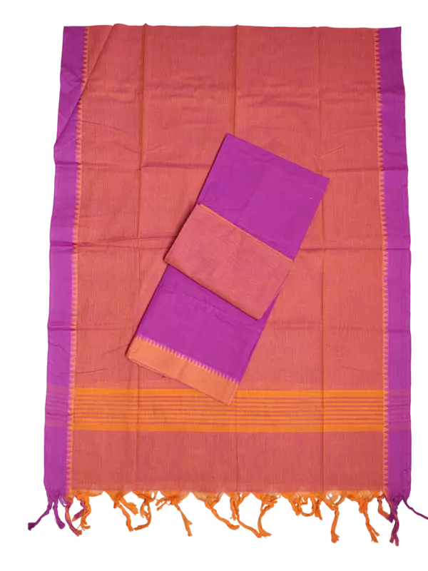 Purple Handloom South Cotton Unstitched Salwar Suit Set with Dupatta for Women