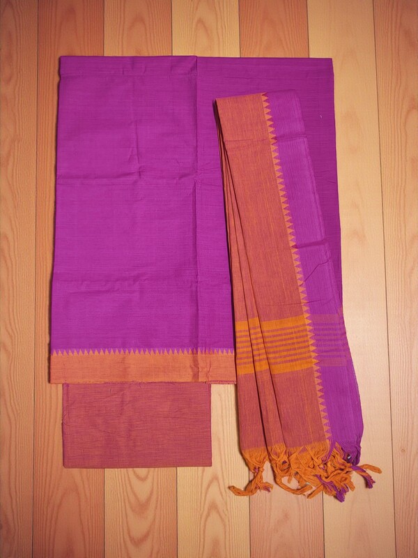 Purple Handloom South Cotton Unstitched Salwar Suit Set with Dupatta for Women