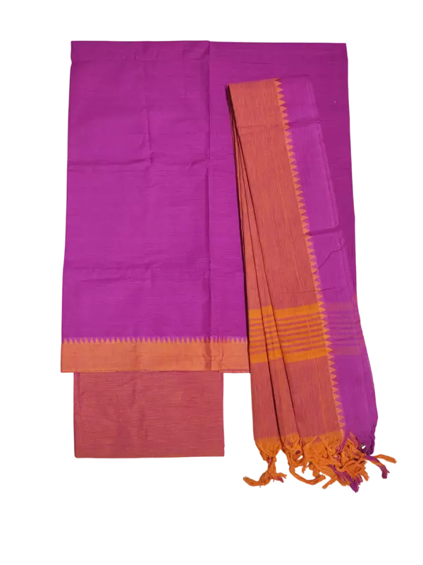 Purple Handloom South Cotton Unstitched Salwar Suit Set with Dupatta for Women