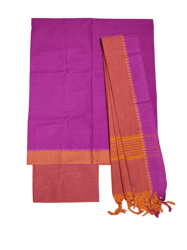 Purple Handloom South Cotton Unstitched Salwar Suit Set with Dupatta for Women