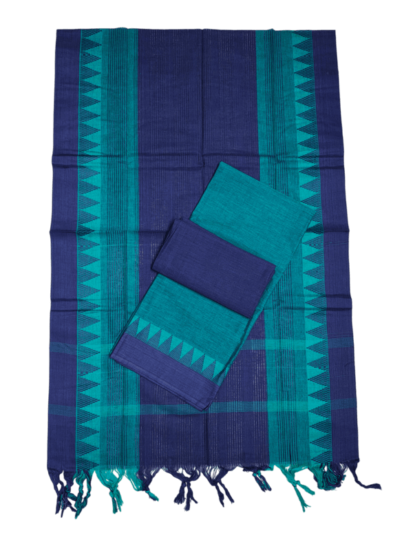 Green & Blue Mangalagiri Cotton Unstitched Salwar Suit Set with Dupatta for Women