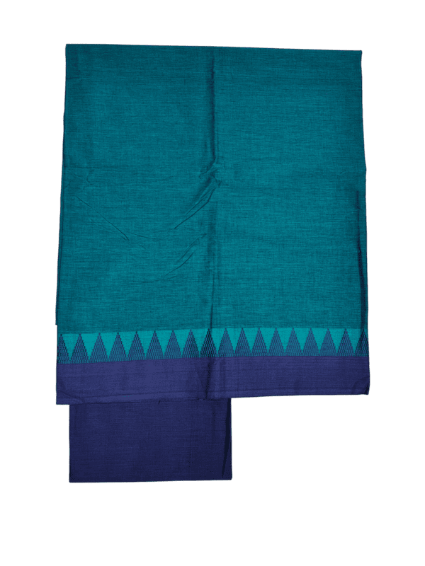 Green & Blue Mangalagiri Cotton Unstitched Salwar Suit Set with Dupatta for Women