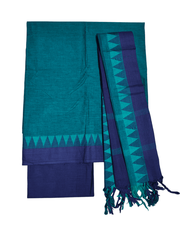 Green & Blue Mangalagiri Cotton Unstitched Salwar Suit Set with Dupatta for Women