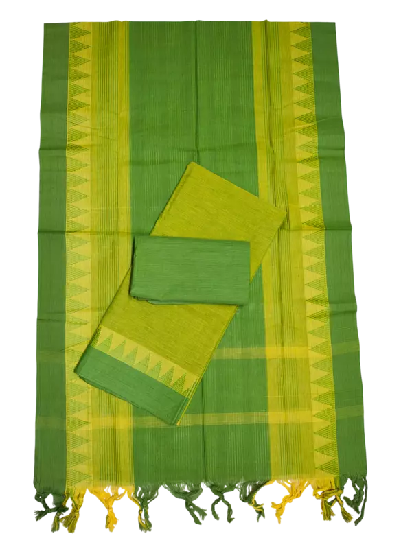 Olive Green Handloom Cotton Unstitched Salwar Suit Set with Dupatta for Women