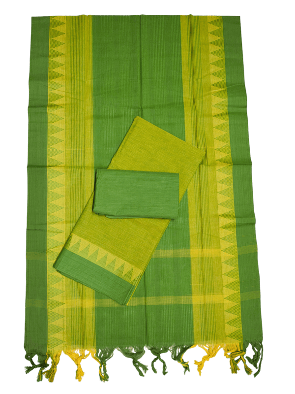 Olive Green Handloom Cotton Unstitched Salwar Suit Set with Dupatta for Women