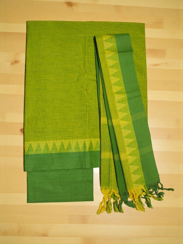 Olive Green Handloom Cotton Unstitched Salwar Suit Set with Dupatta for Women