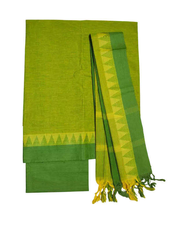 Olive Green Handloom Cotton Unstitched Salwar Suit Set with Dupatta for Women
