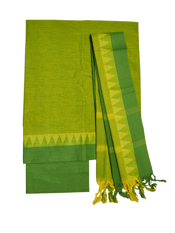 Olive Green Handloom Cotton Unstitched Salwar Suit Set with Dupatta for Women
