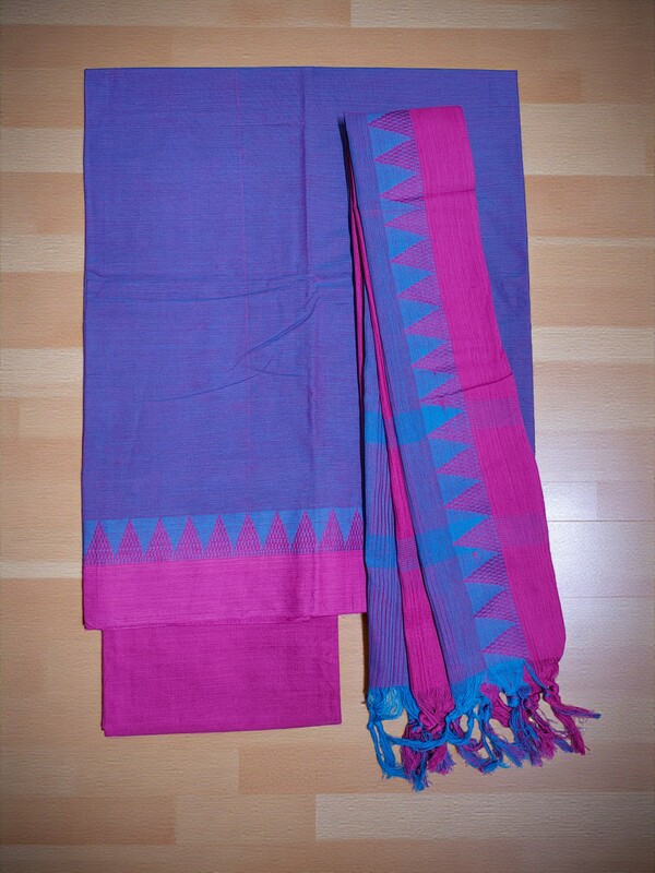 Lavender Handloom South Cotton Unstitched Salwar Suit Set with Dupatta for Women