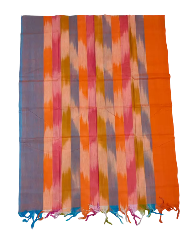 Orange Ikkat Cotton Dress Material with Dupatta