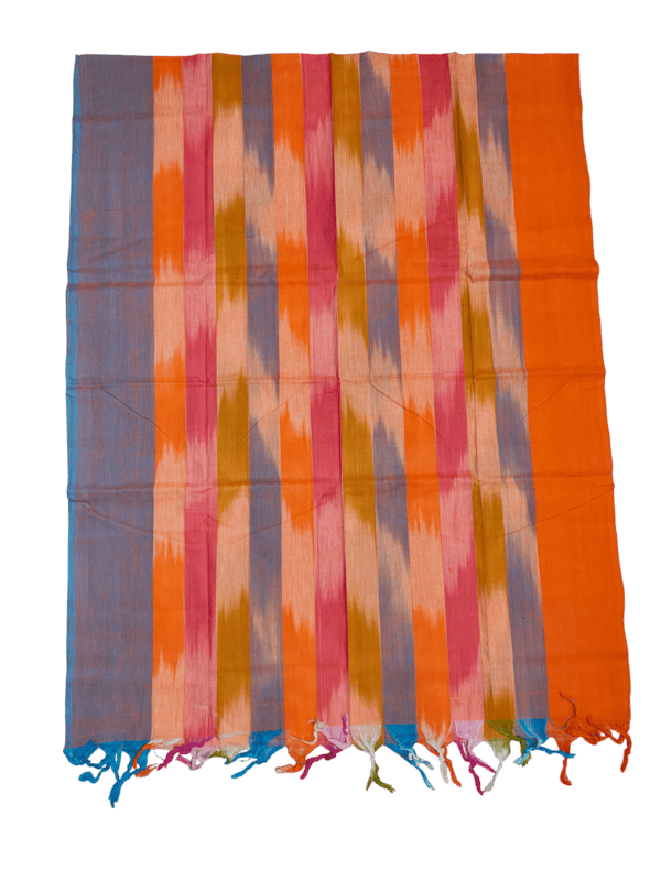 Orange Ikkat Cotton Dress Material with Dupatta