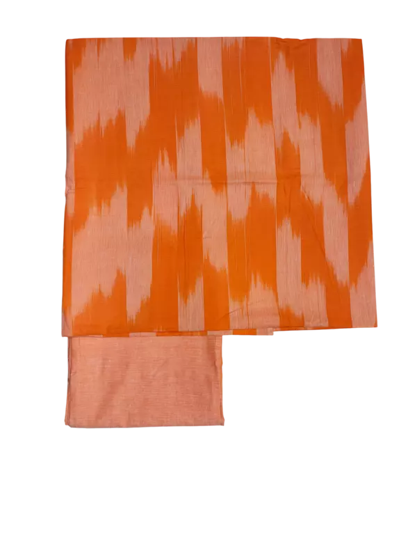 Orange Ikkat Cotton Dress Material with Dupatta