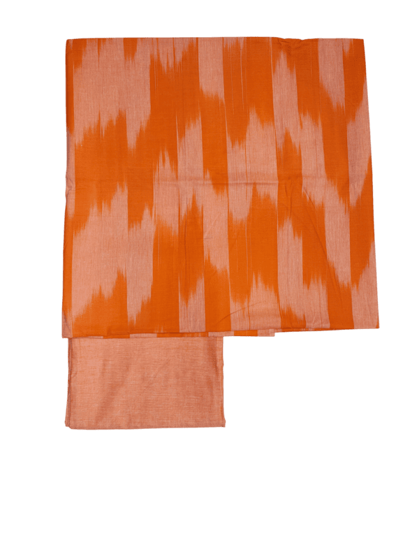 Orange Ikkat Cotton Dress Material with Dupatta