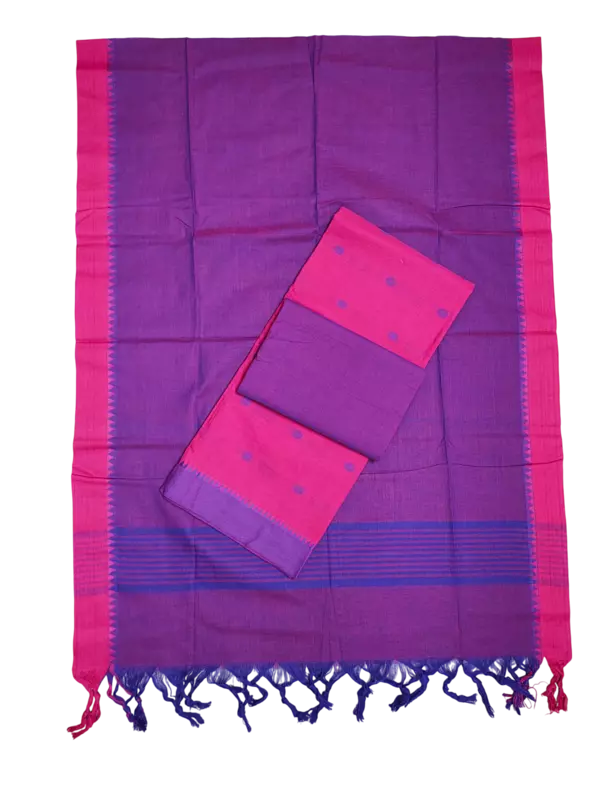Pink & Purple Handloom Mangalagiri Cotton Dress Materials for Women