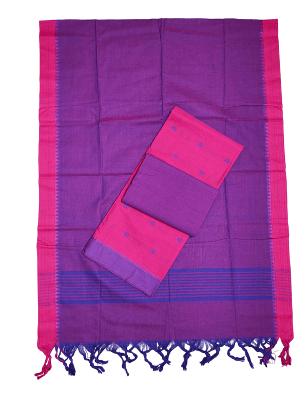 Pink & Purple Handloom Mangalagiri Cotton Dress Materials for Women