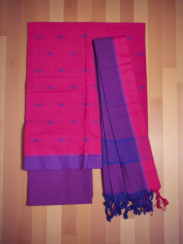 Pink & Purple Handloom Mangalagiri Cotton Dress Materials for Women
