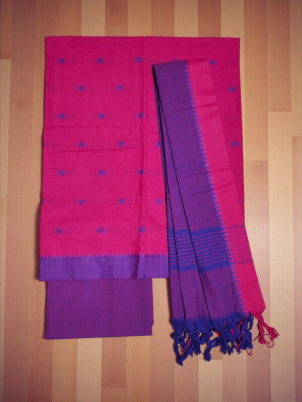 Pink & Purple Handloom Mangalagiri Cotton Dress Materials for Women