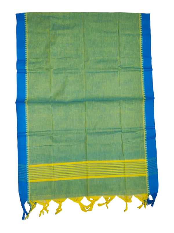 Green & Blue Handloom Mangalagiri Cotton Plain Unstitched Salwar Suit with Ikkat Border for Women