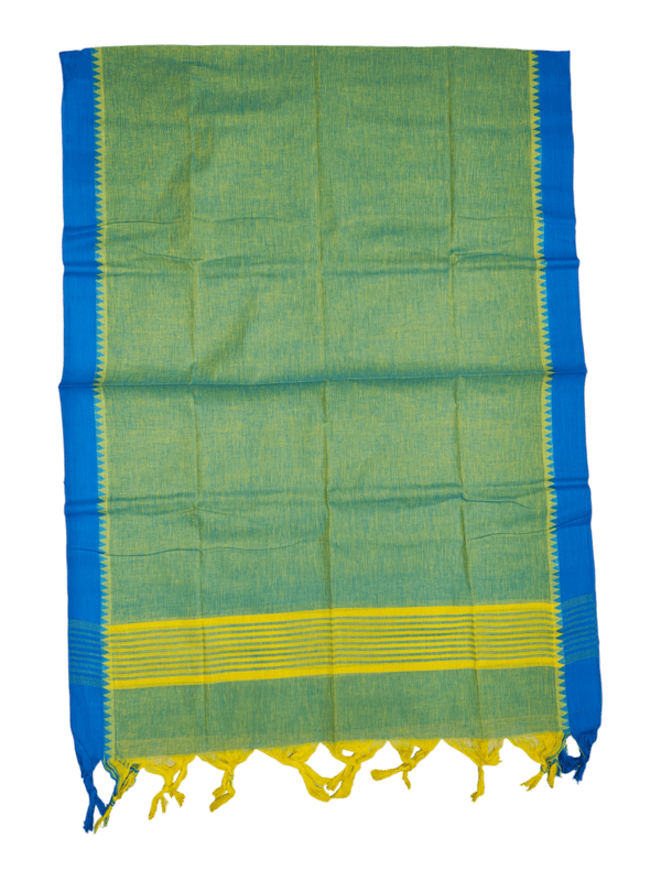 Green & Blue Handloom Mangalagiri Cotton Plain Unstitched Salwar Suit with Ikkat Border for Women