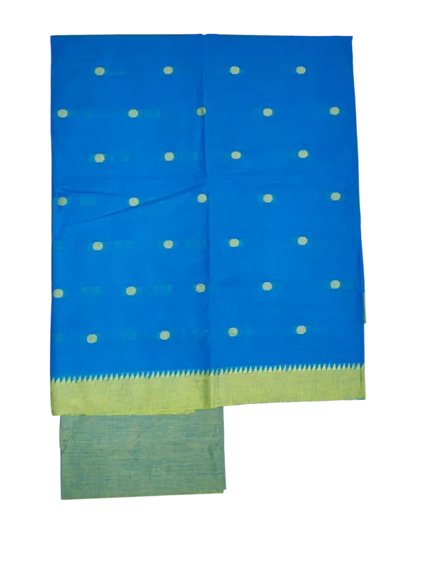 Green & Blue Handloom Mangalagiri Cotton Plain Unstitched Salwar Suit with Ikkat Border for Women