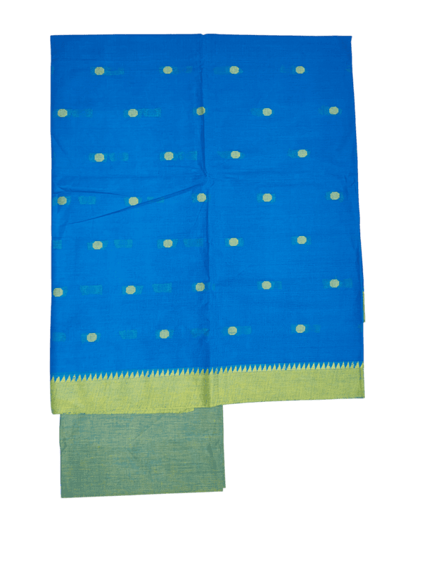 Green & Blue Handloom Mangalagiri Cotton Plain Unstitched Salwar Suit with Ikkat Border for Women