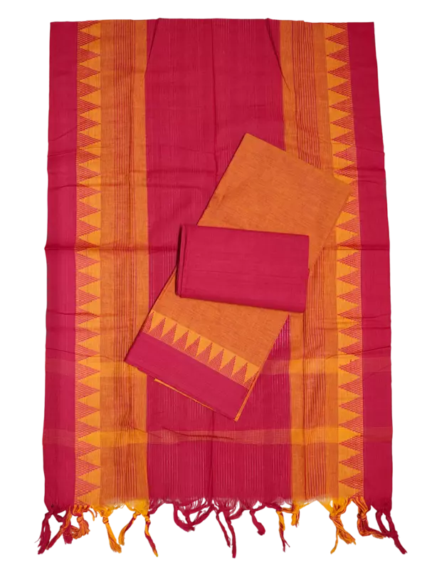 Red & Orange Handloom Cotton Dress Materials for Women