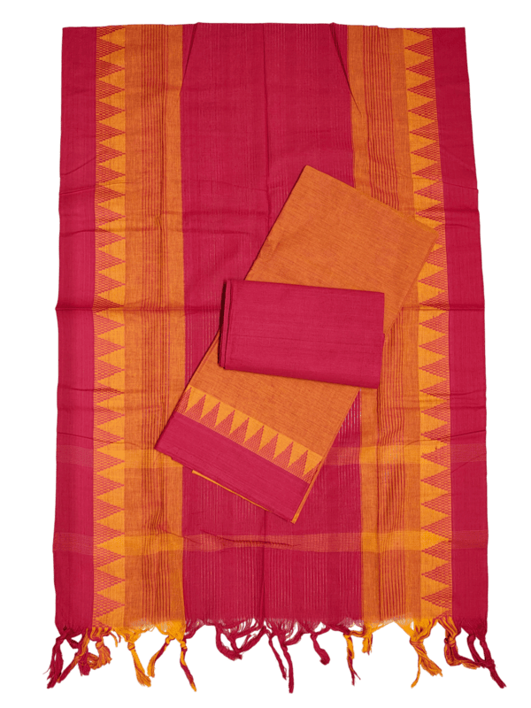 Red & Orange Handloom Cotton Dress Materials for Women
