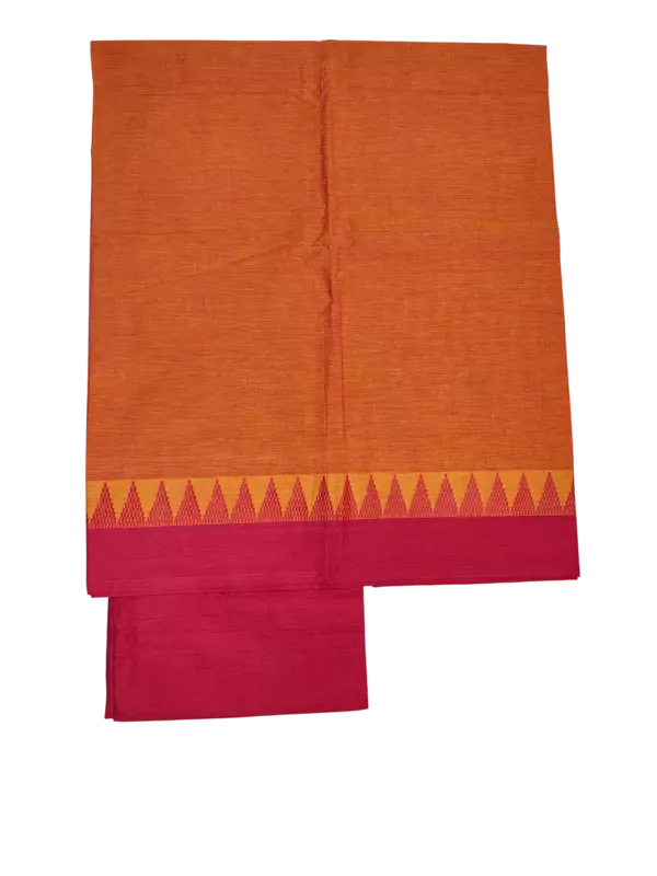 Red & Orange Handloom Cotton Dress Materials for Women