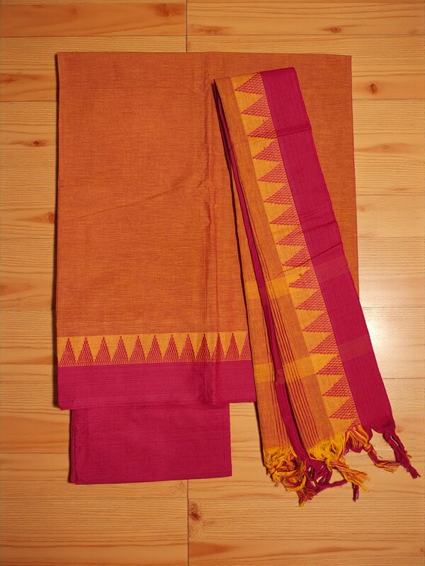 Red & Orange Handloom Cotton Dress Materials for Women