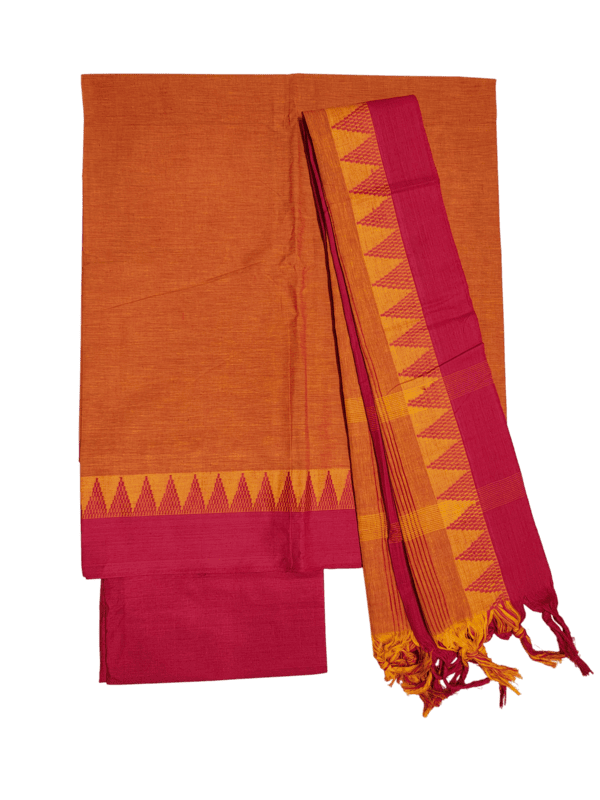 Red & Orange Handloom Cotton Dress Materials for Women