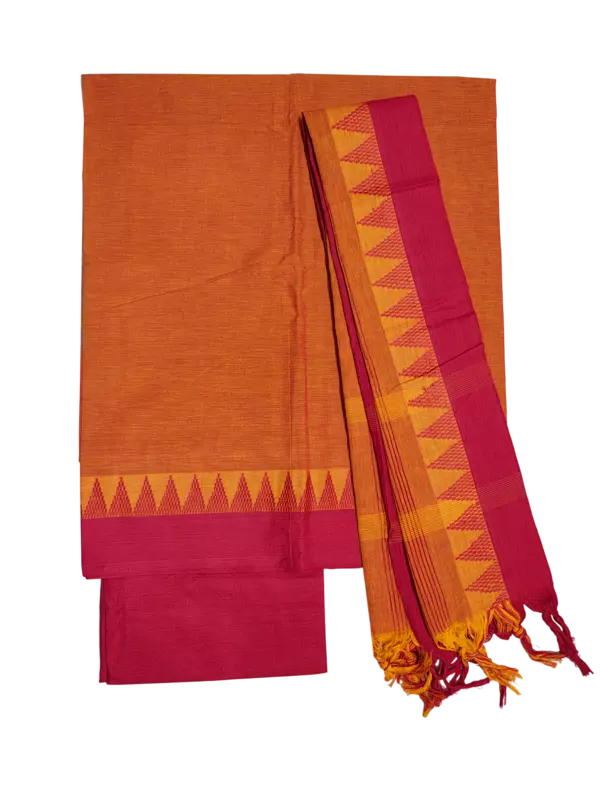 Red & Orange Handloom Cotton Dress Materials for Women