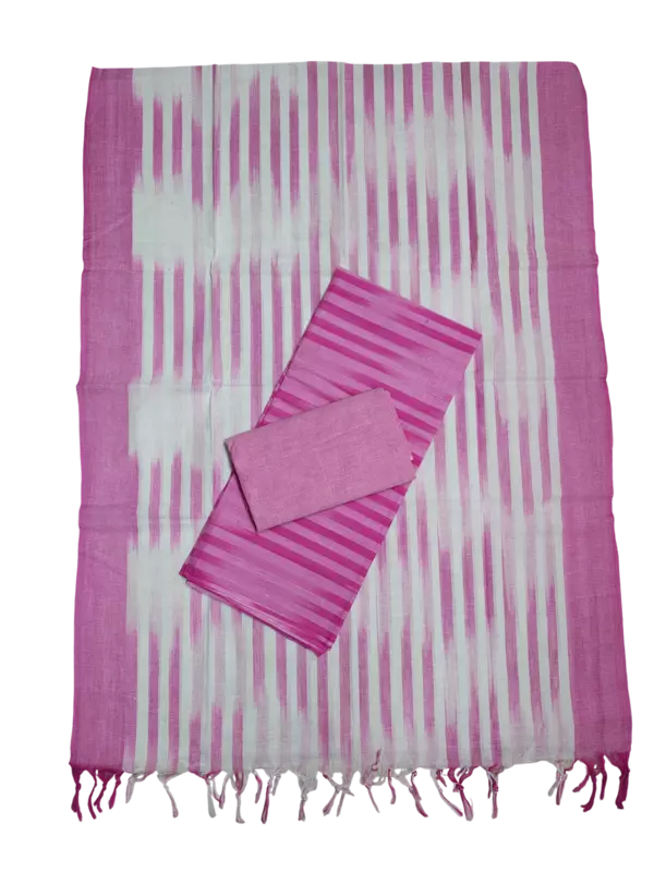 Pink Ikkat Cotton Unstitched Salwar Suit Set with Dupatta