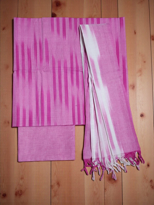 Pink Ikkat Cotton Unstitched Salwar Suit Set with Dupatta