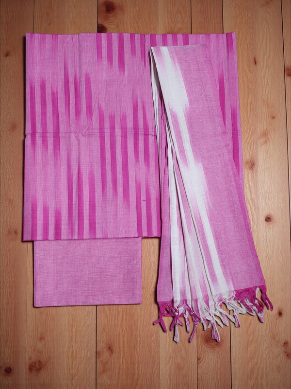 Pink Ikkat Cotton Unstitched Salwar Suit Set with Dupatta