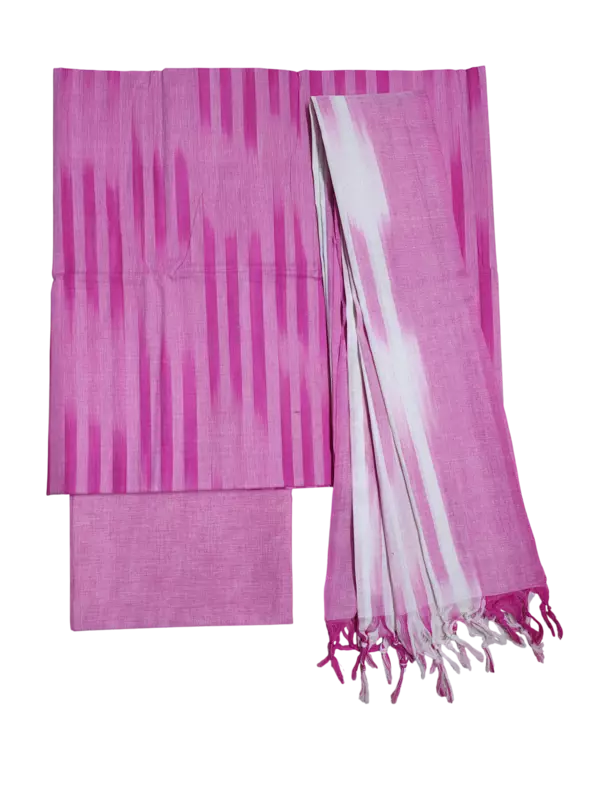 Pink Ikkat Cotton Unstitched Salwar Suit Set with Dupatta