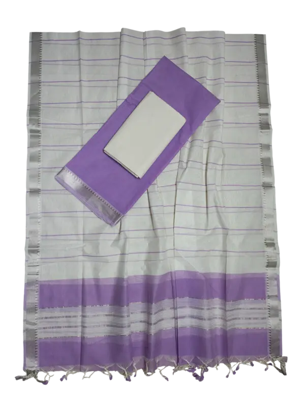 Lavender Mangalagiri Cotton Unstitched Salwar Suit Set with Dupatta for Women