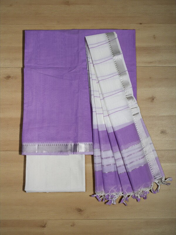 Lavender Mangalagiri Cotton Unstitched Salwar Suit Set with Dupatta for Women