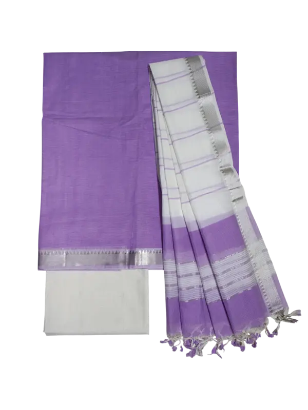 Lavender Mangalagiri Cotton Unstitched Salwar Suit Set with Dupatta for Women