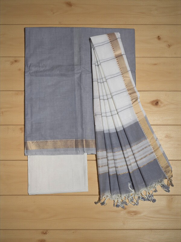 Grey Mangalagiri Cotton Dress Materials for Women