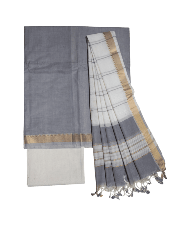 Grey Mangalagiri Cotton Dress Materials for Women