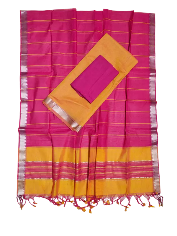 Mustard & Pink Mangalagiri Handloom Cotton Dress Materials for Women