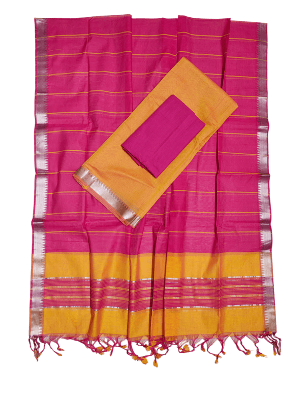 Mustard & Pink Mangalagiri Handloom Cotton Dress Materials for Women