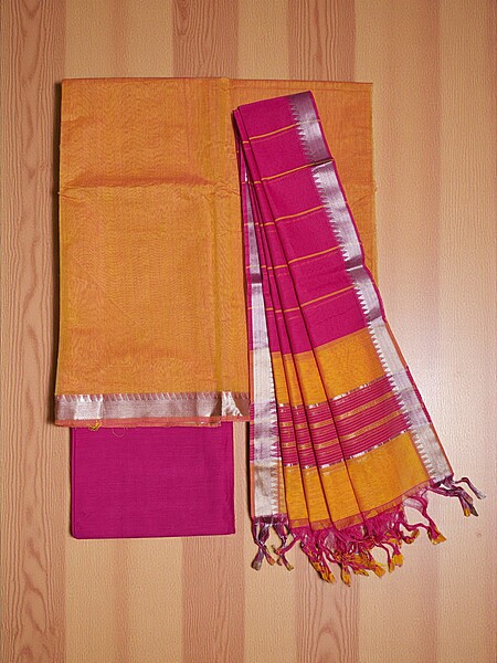 Mustard & Pink Mangalagiri Handloom Cotton Dress Materials for Women