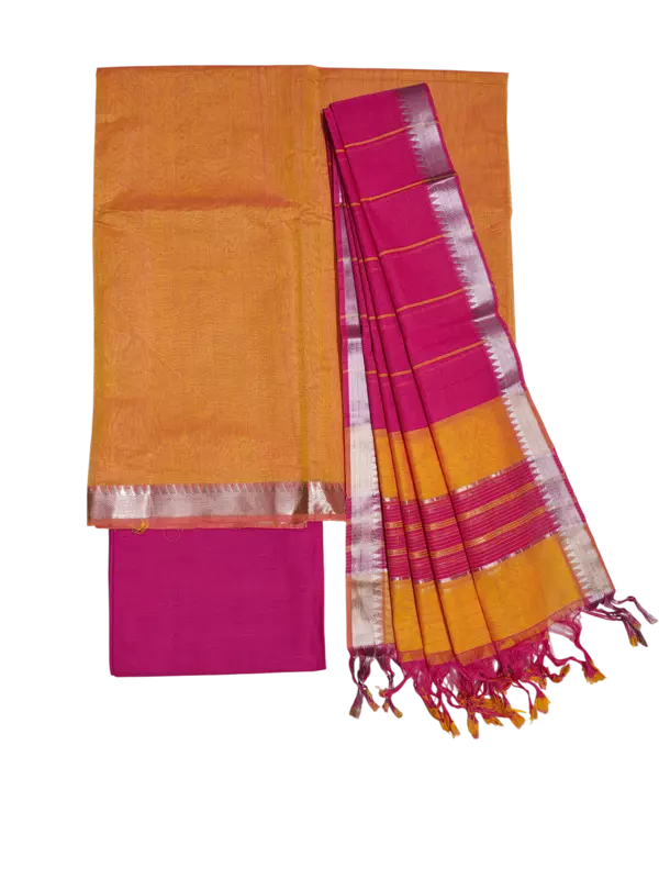 Mustard & Pink Mangalagiri Handloom Cotton Dress Materials for Women