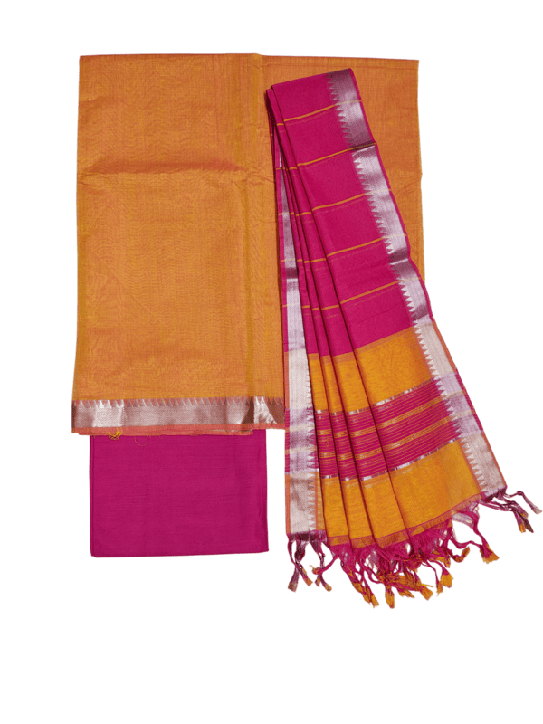 Mustard & Pink Mangalagiri Handloom Cotton Dress Materials for Women