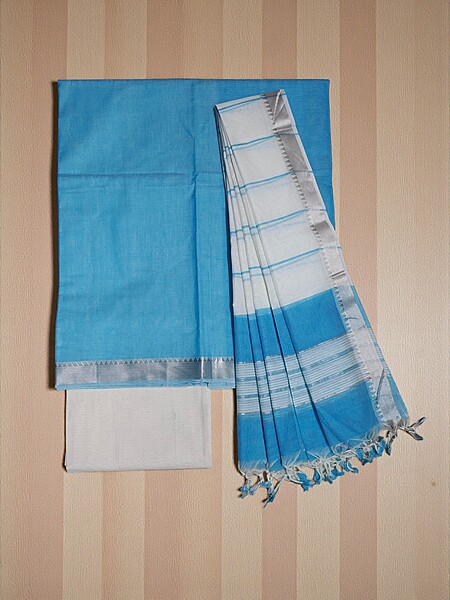 Sky Blue Mangalagiri Cotton Dress Materials for Women
