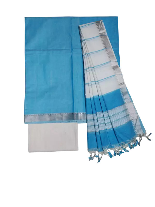 Sky Blue Mangalagiri Cotton Dress Materials for Women