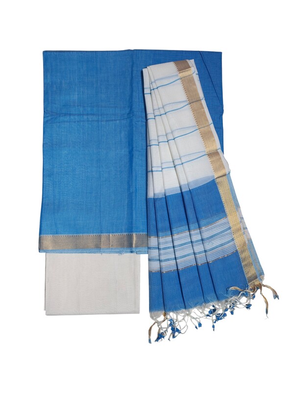 Dark Blue Mangalagiri Cotton Dress Materials for Women