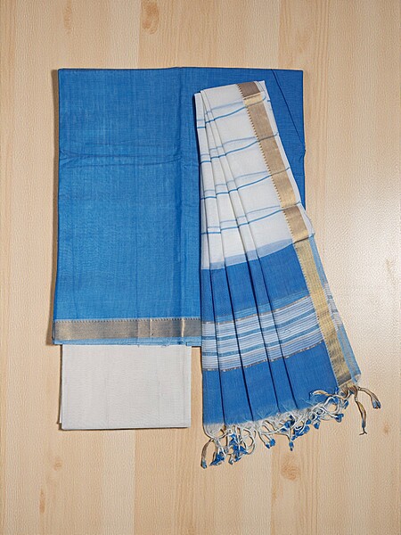 Dark Blue Mangalagiri Cotton Dress Materials for Women